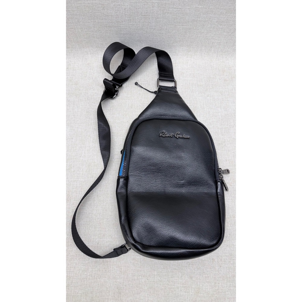 Robert Graham Black Vegan Leather Sling Bag Floral Lining Crossbody Backpack